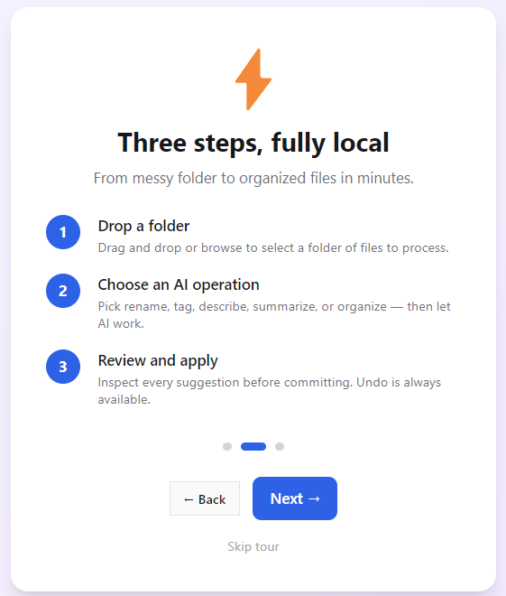 FileWhisperer AI — Smart Rename: AI suggests clean file names with case and format options